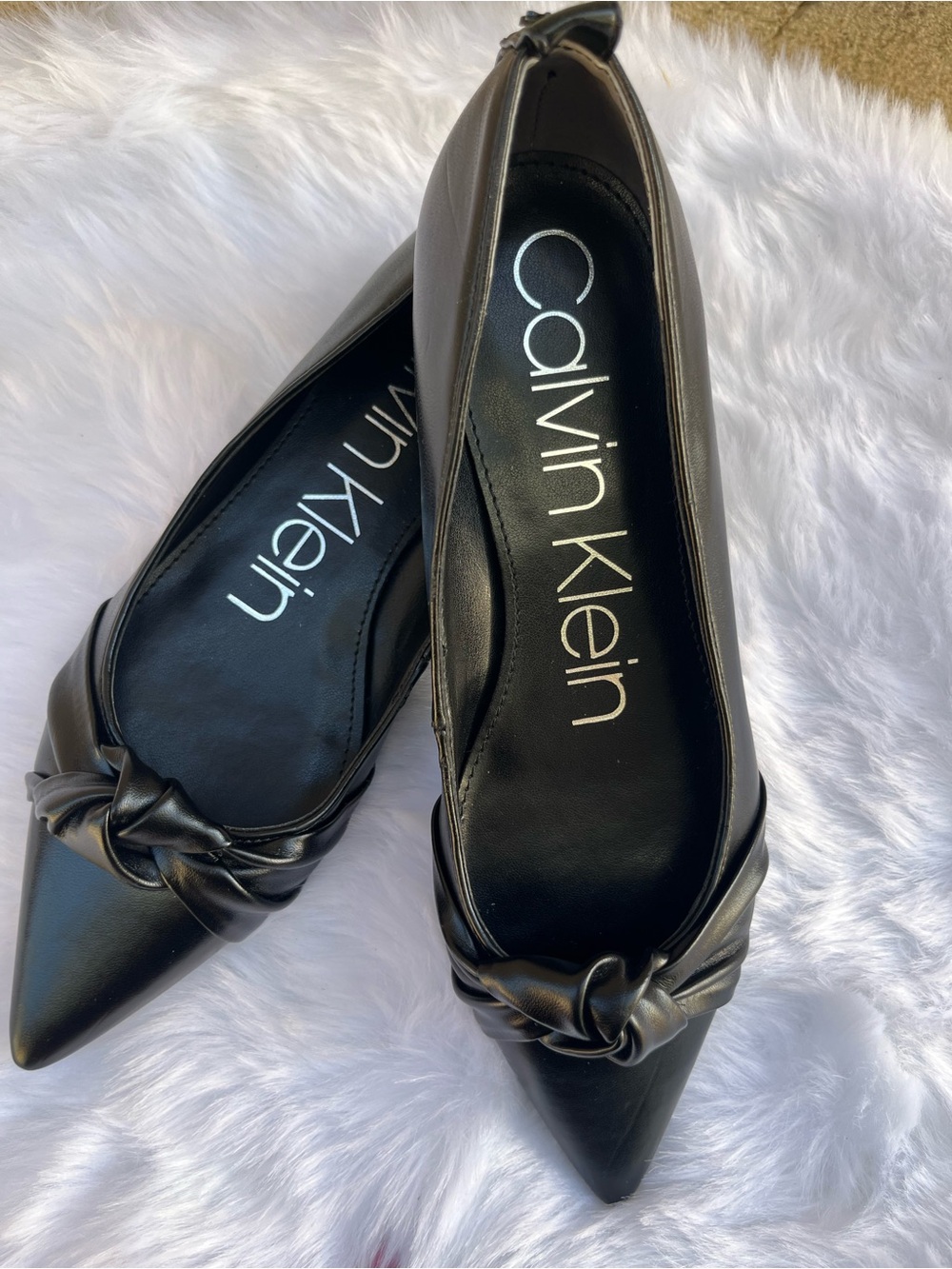 Calvin Klein Black Pointed Knot Ballet Flats